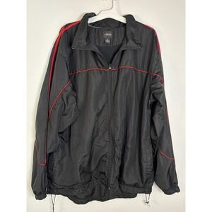 BCG Mens XL Black Red Stripe Full Zip Track Jacket Windbreaker Mesh Lined